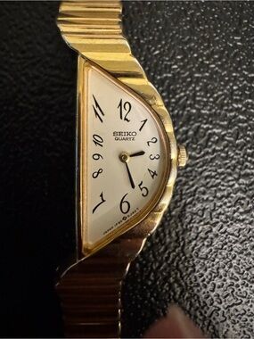 Rare Seiko Rivoli Gold and White Asymmetrical Dial Watch